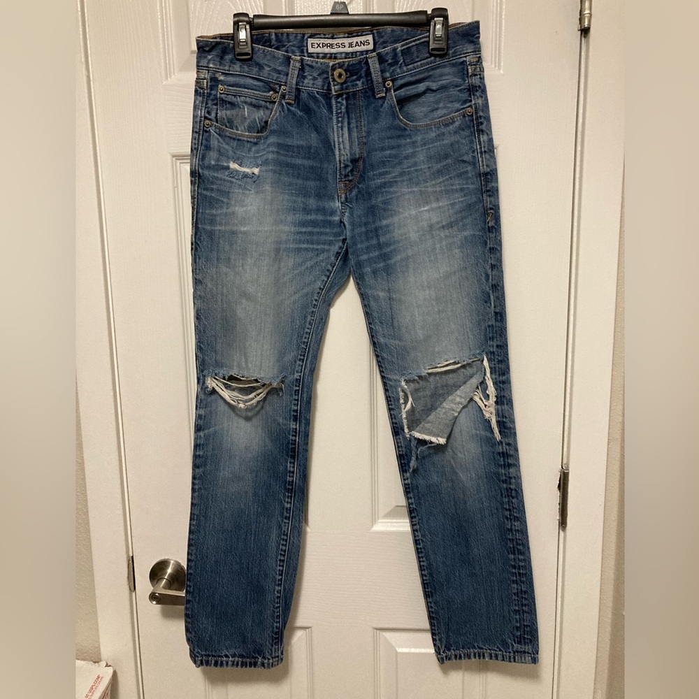 *Express Rocco Slim Fit Skinny Leg Dark Wash Distressed Size 30x30 Denim Jeans#C